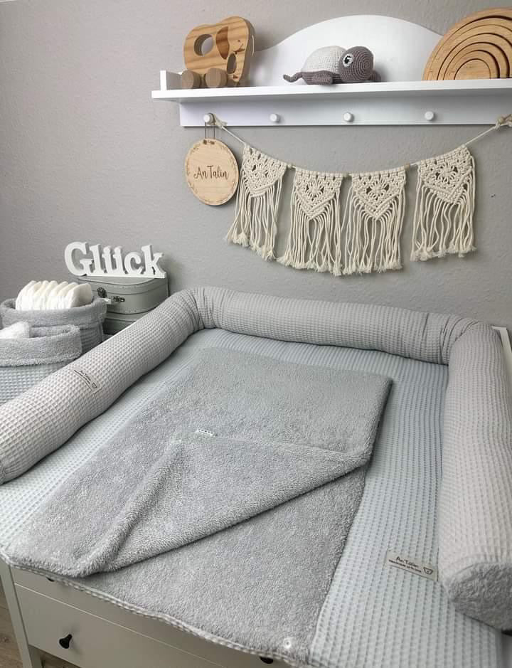 Wickelauflagen Set 5tlg. Waffelpique Frottee grau