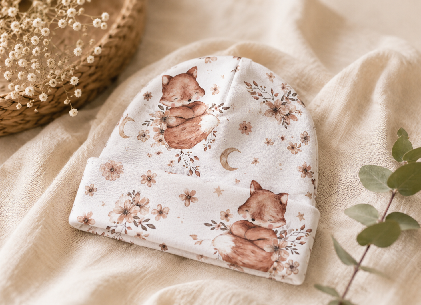Baby Beanie Boho Fox - Süß Babymütze mit niedlichem Fuchsmotiv