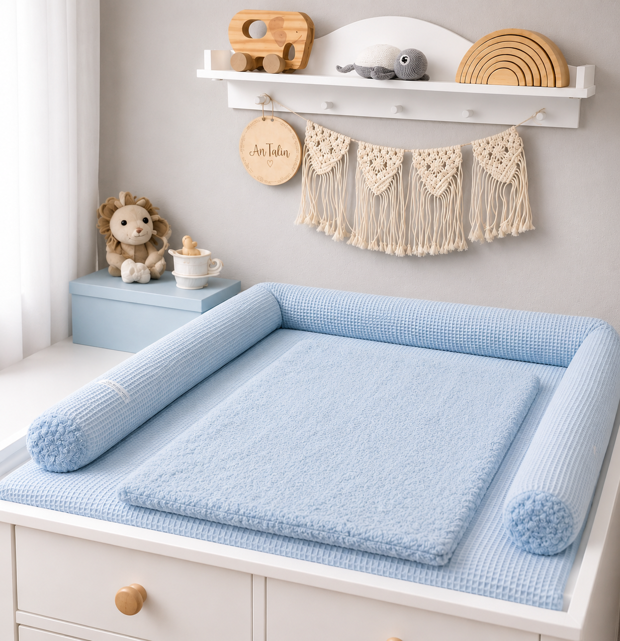 Wickelauflage Waffelpique Frottee Babyblau