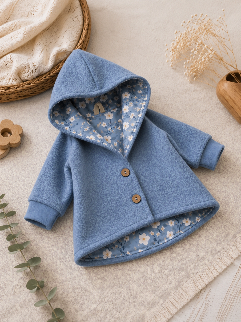 Walkjacke  mit Kaputze - gefütterte Walk-Jacke mit floralem Innenfutter Eisblüte
