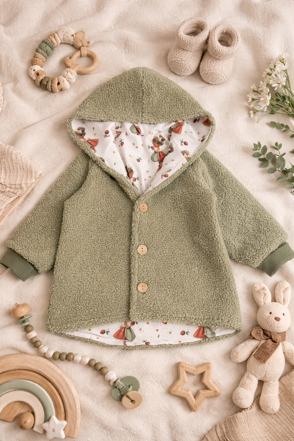 Boucle Jacke mit Kaputze, Strawberry girl - AnTalin