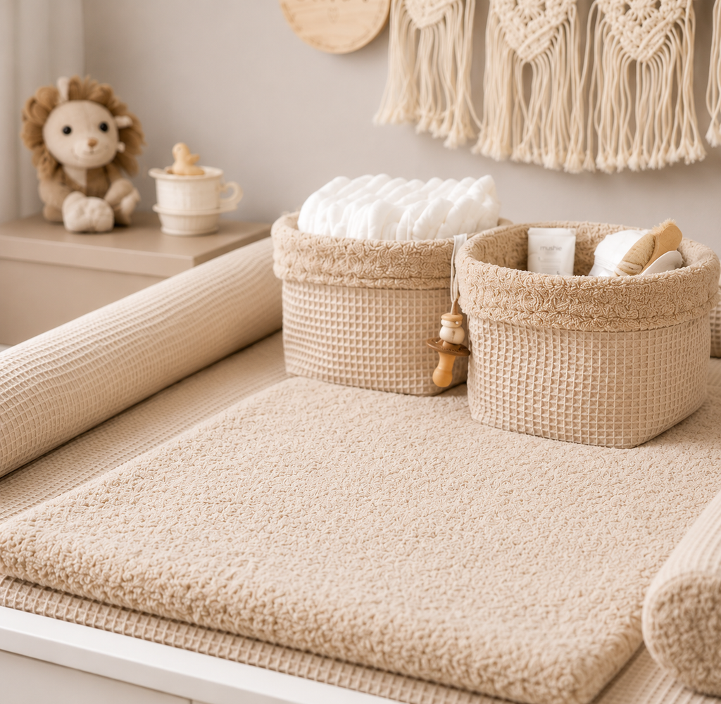 Wickelauflage Waffelpique Frottee Beige