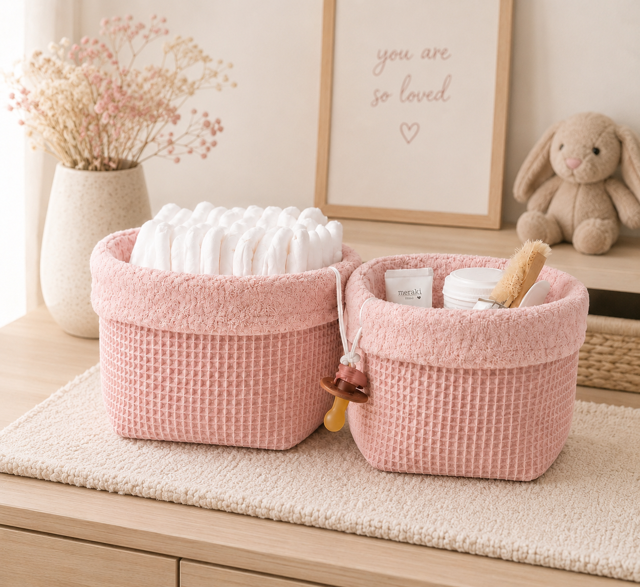 Utensilo uni, waffelpique Frottee Rose‘