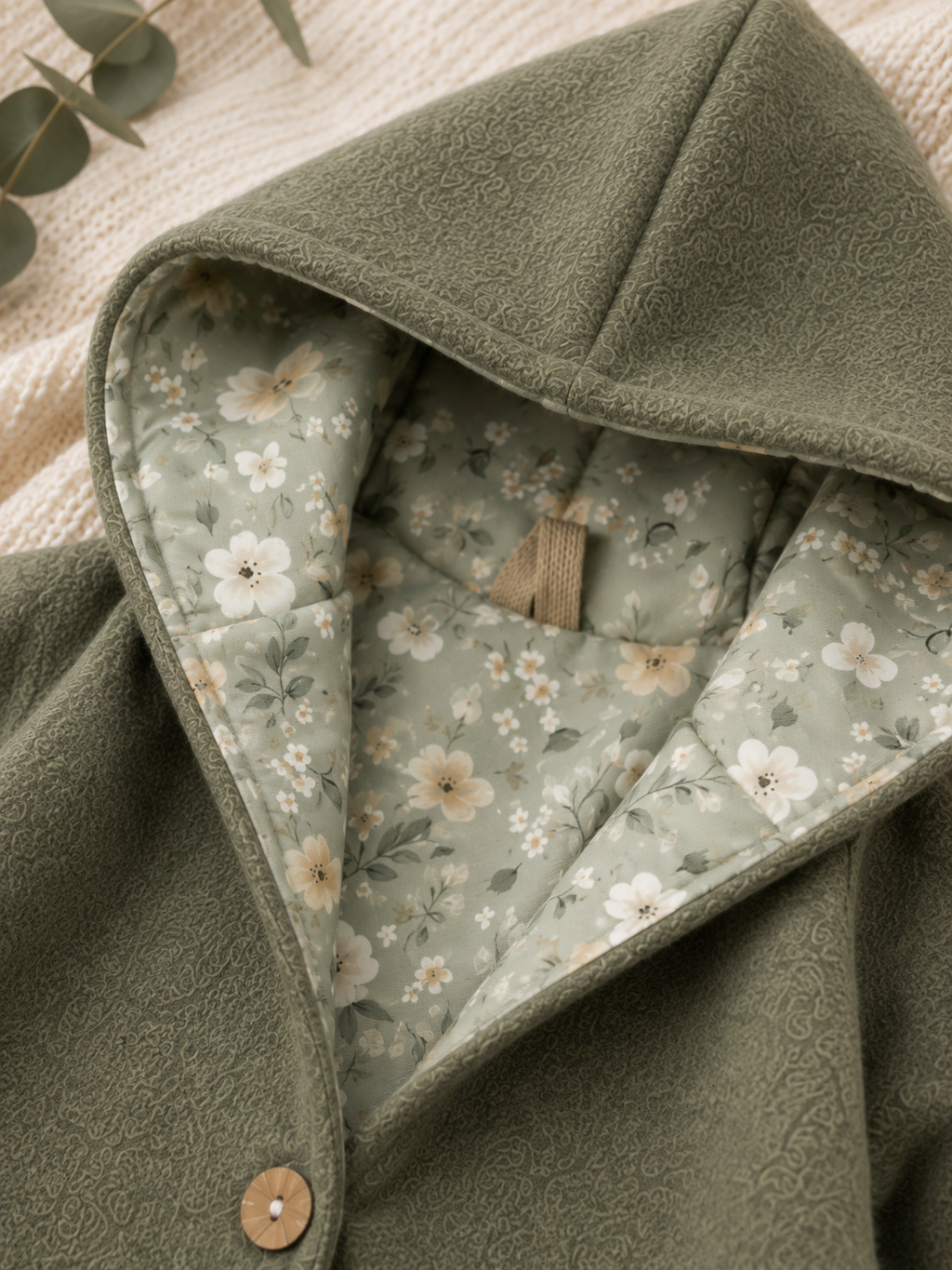 Walkjacke  mit Kaputze - gefütterte Walk-Jacke mit floralem Innenfutter Salbeiblüte