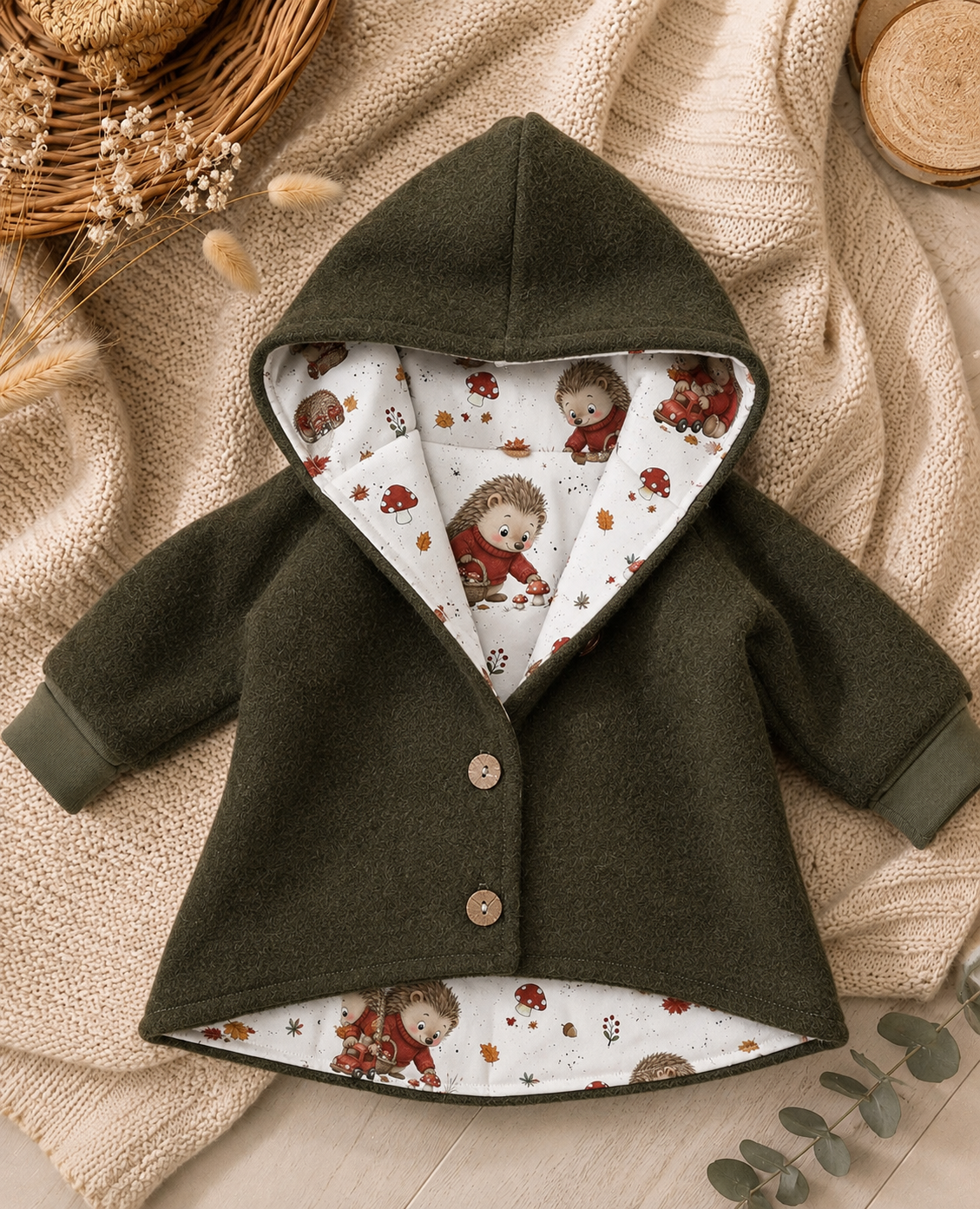 Walkjacke  mit Kaputze - gefütterte Walk-Jacke mit Igel-Innenfutter