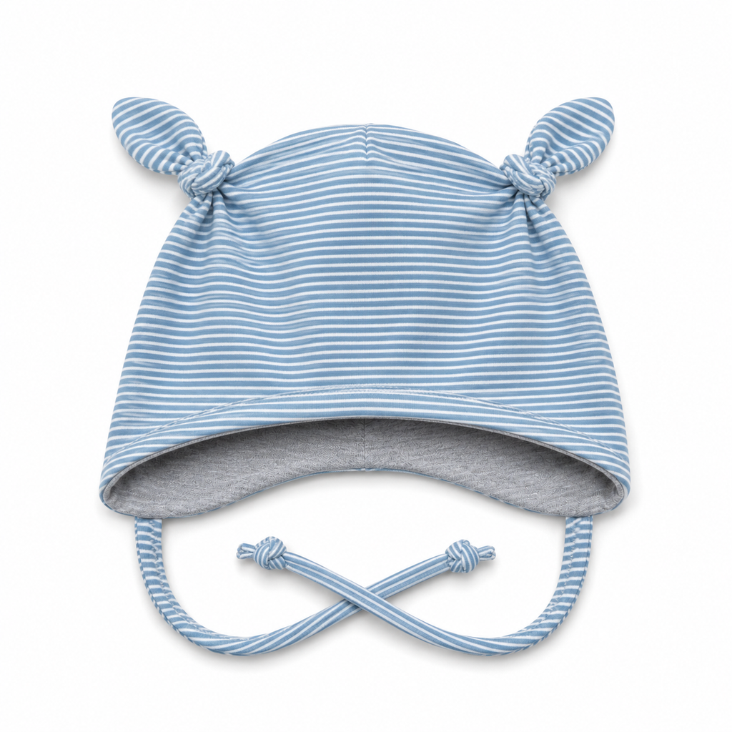 Ohrenmütze mit kuscheligem Fleece - handgemacht & gemütlich streifen blau