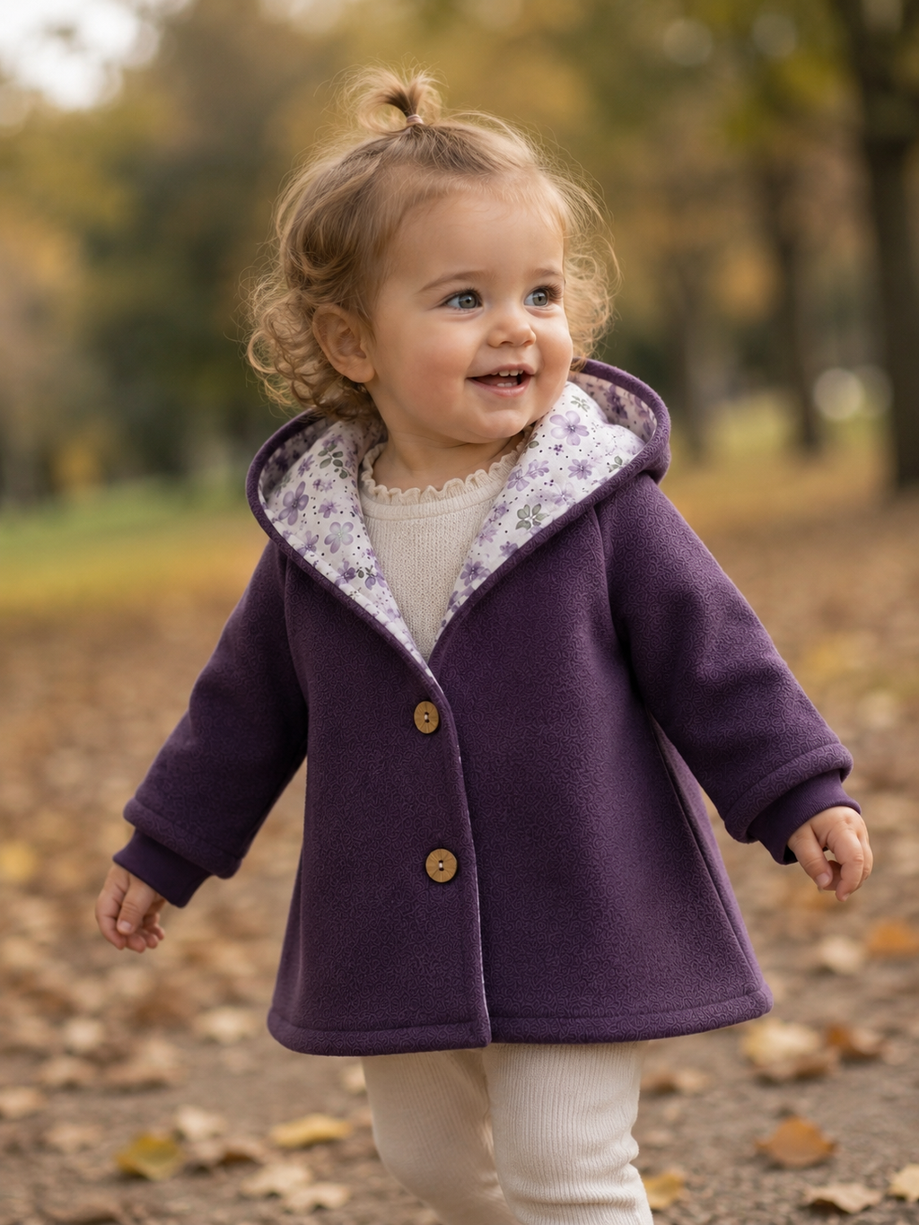 Walkjacke  mit Kaputze - gefütterte Walk-Jacke mit floralem Innenfutter Lavendelwiese