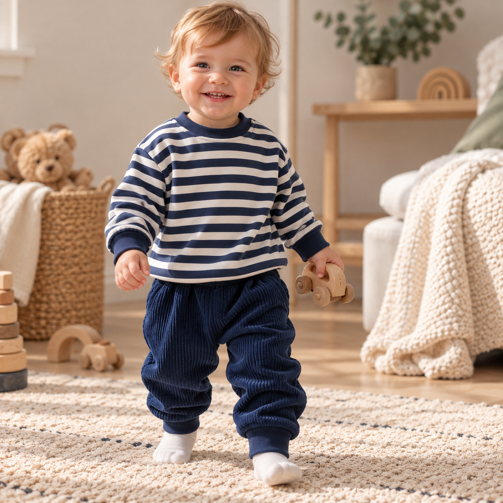2-teiliges Set- Pullover & Hose Marineblau streifen