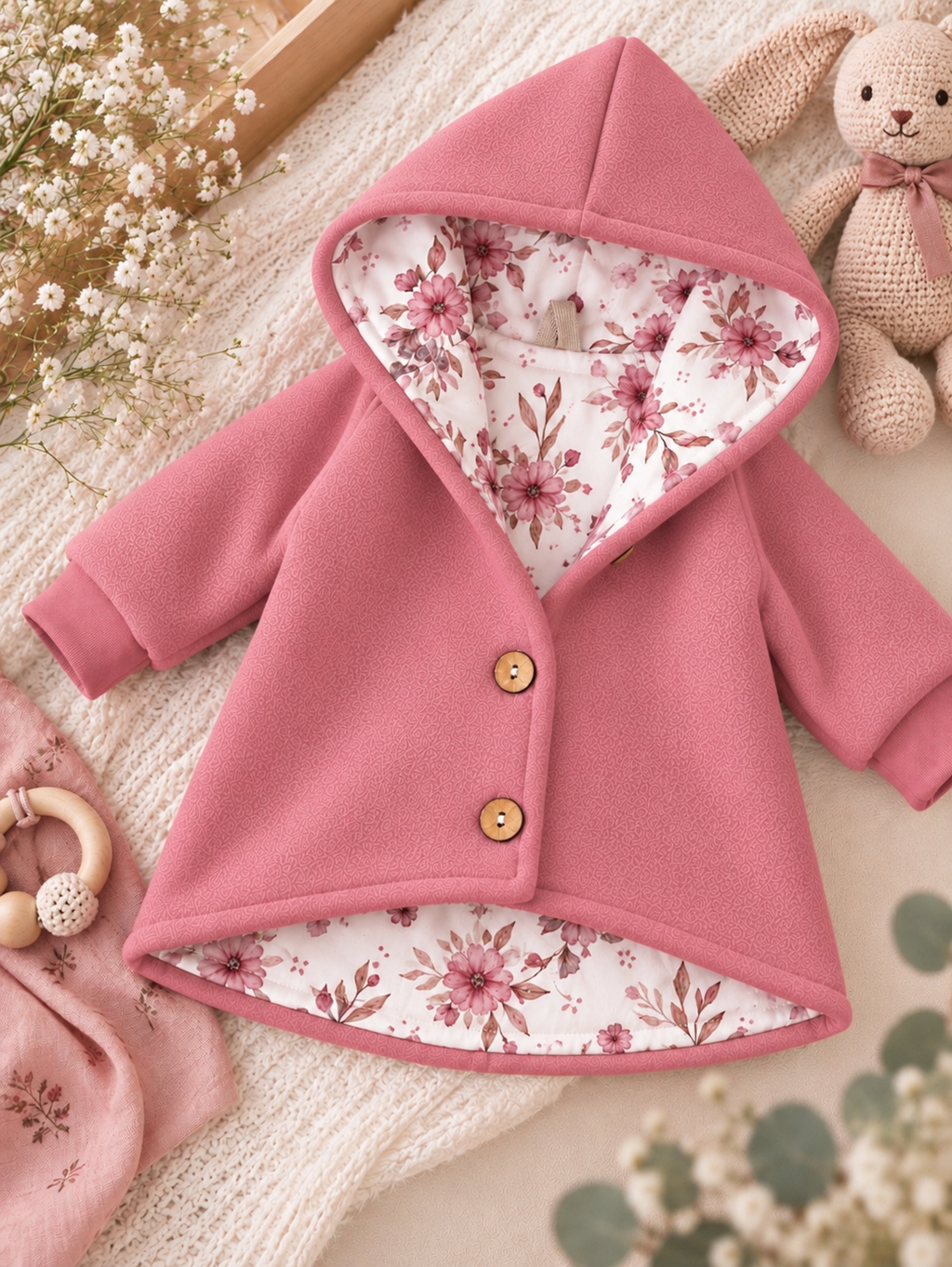 Walkjacke mit Kaputze - gefütterte Walk-Jacke mit Innenfutter Häschenblüte