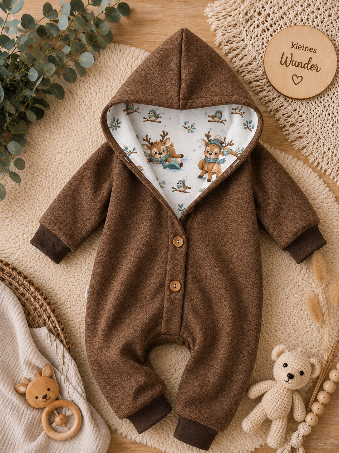 Warmer Winteroverall von AnTalin mit kuscheligem Stoff, perfekt für kalte Tage, in gemütlichem Design.