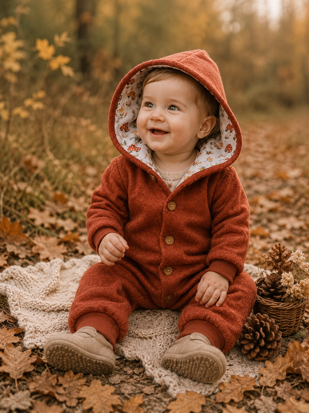 Walk Overall mit Kaputze - kuscheliger Einteiler mit Wald-Innenfutter