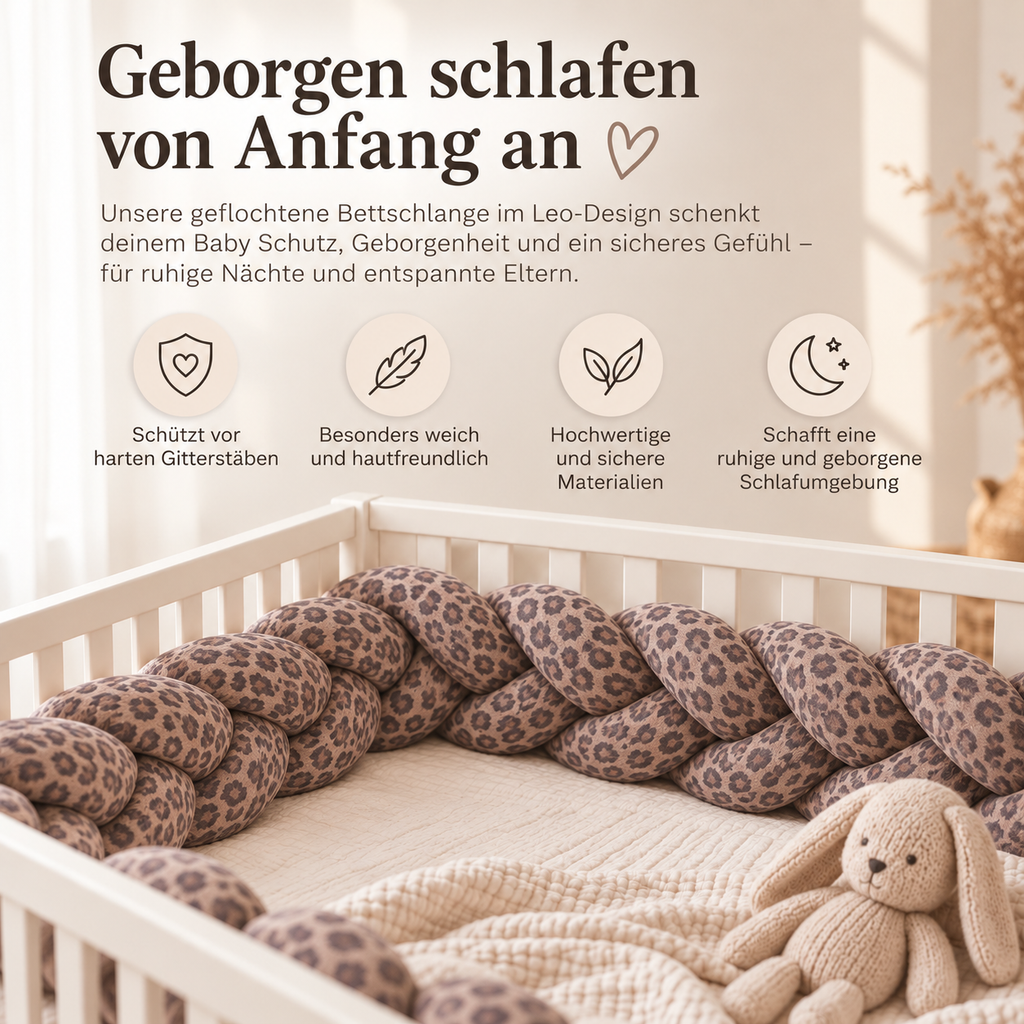 Geflochtene Bettschlange Baby - Kuschelweich & liebevoll gestaltet Leo Taupe