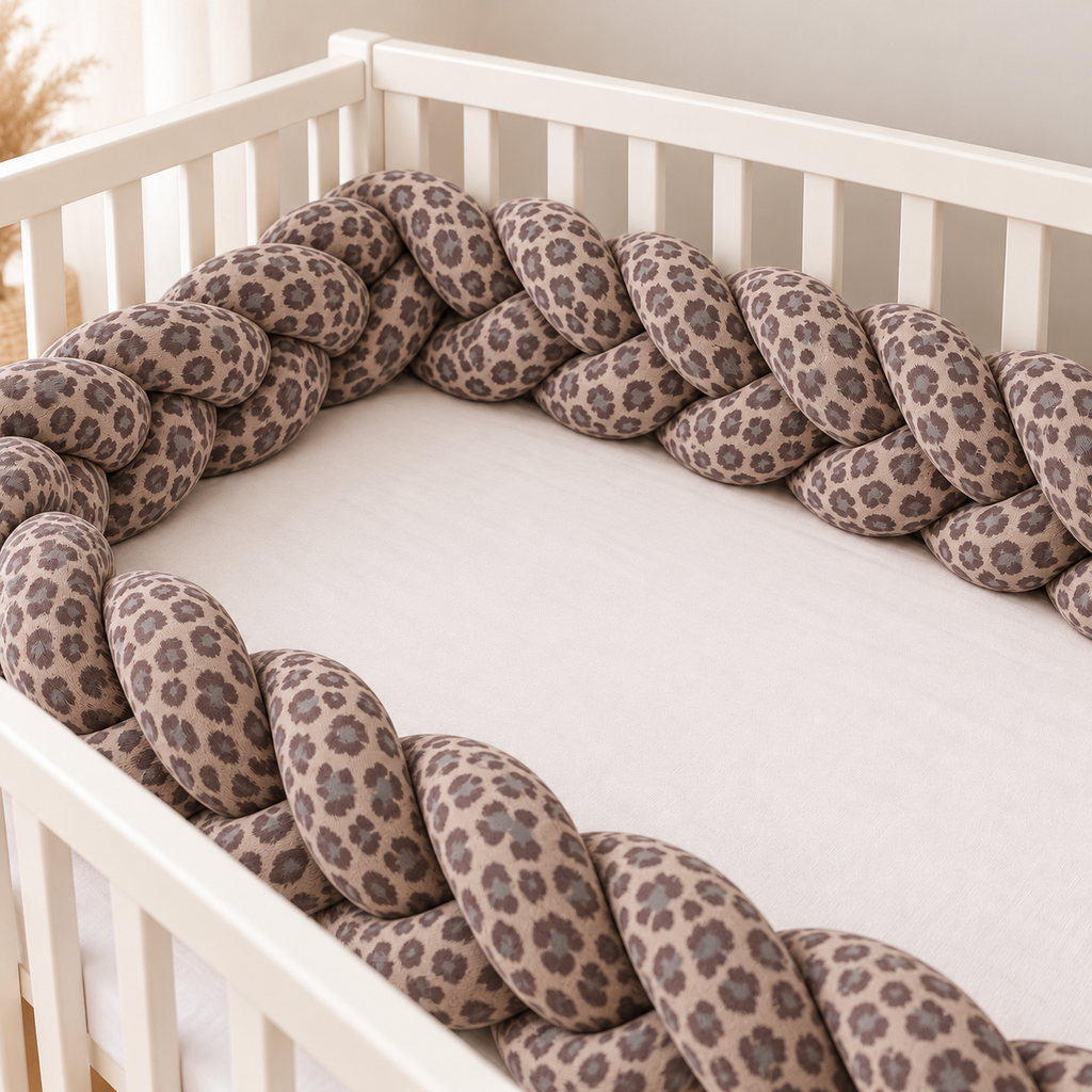 Geflochtene Bettschlange Baby - Kuschelweich & liebevoll gestaltet Leo Taupe