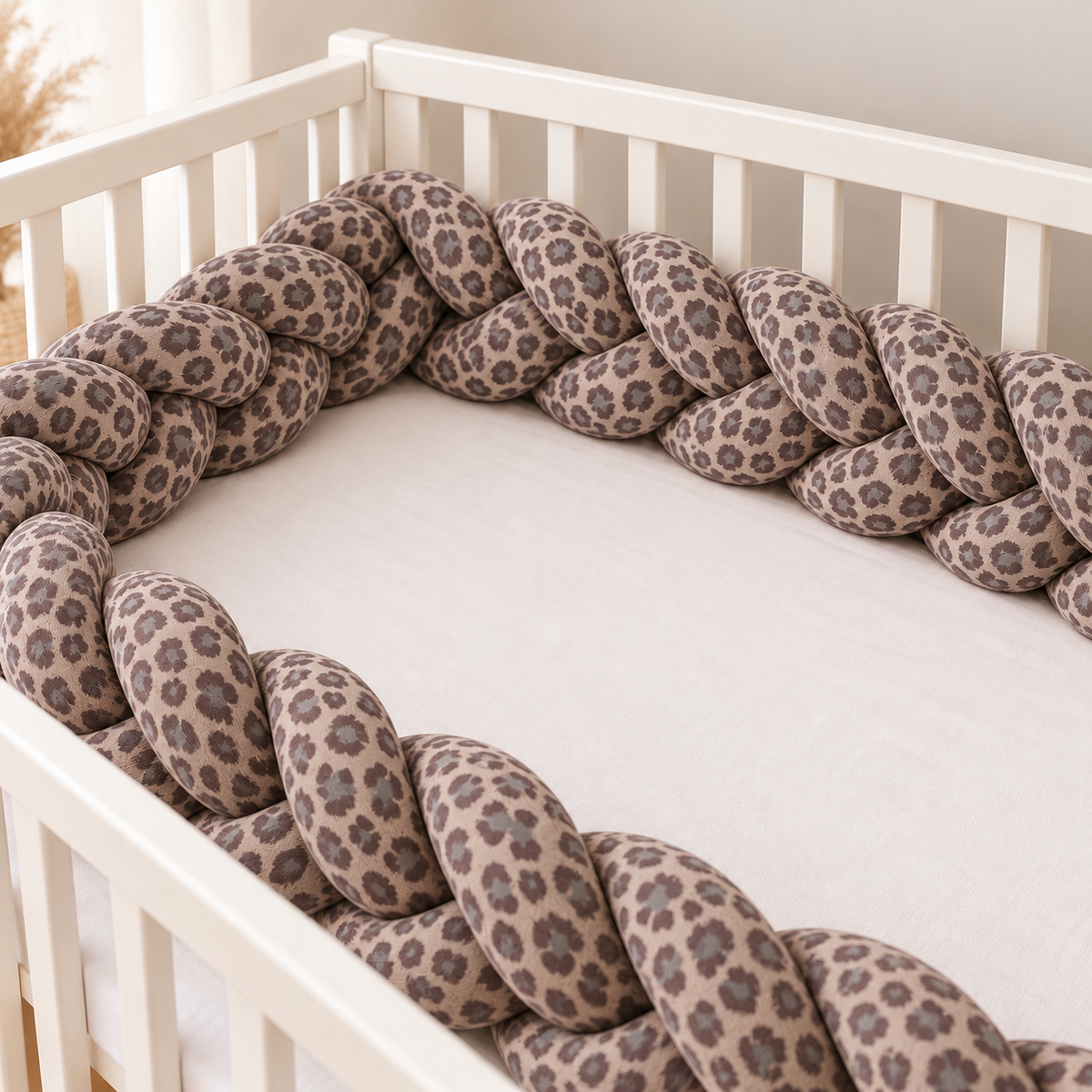 Geflochtene Bettschlange Baby - Kuschelweich & liebevoll gestaltet Leo Taupe