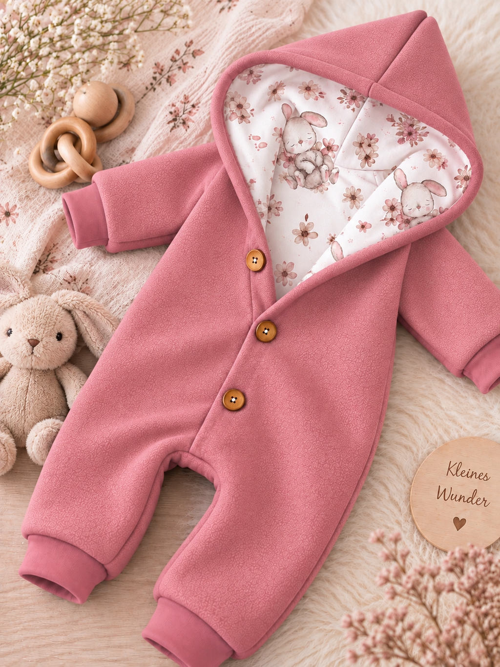 Walk Overall Häschenblüte mit Kaputze - kuscheliger Einteiler mit schönen Design