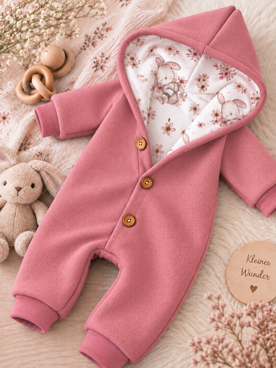 Walk Overall Häschenblüte mit Kaputze - kuscheliger Einteiler mit schönen Design