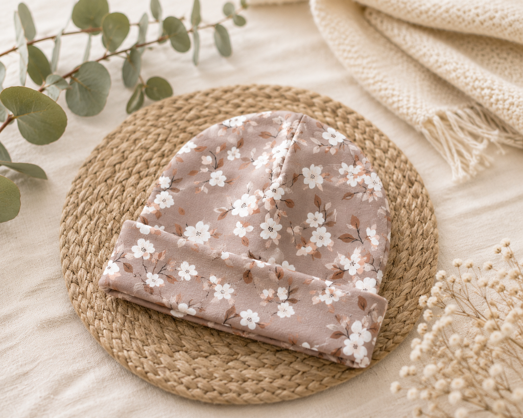 Baby Mütze Vintage Blossom - Weiche Babymütze mit zartem Blumenmuster