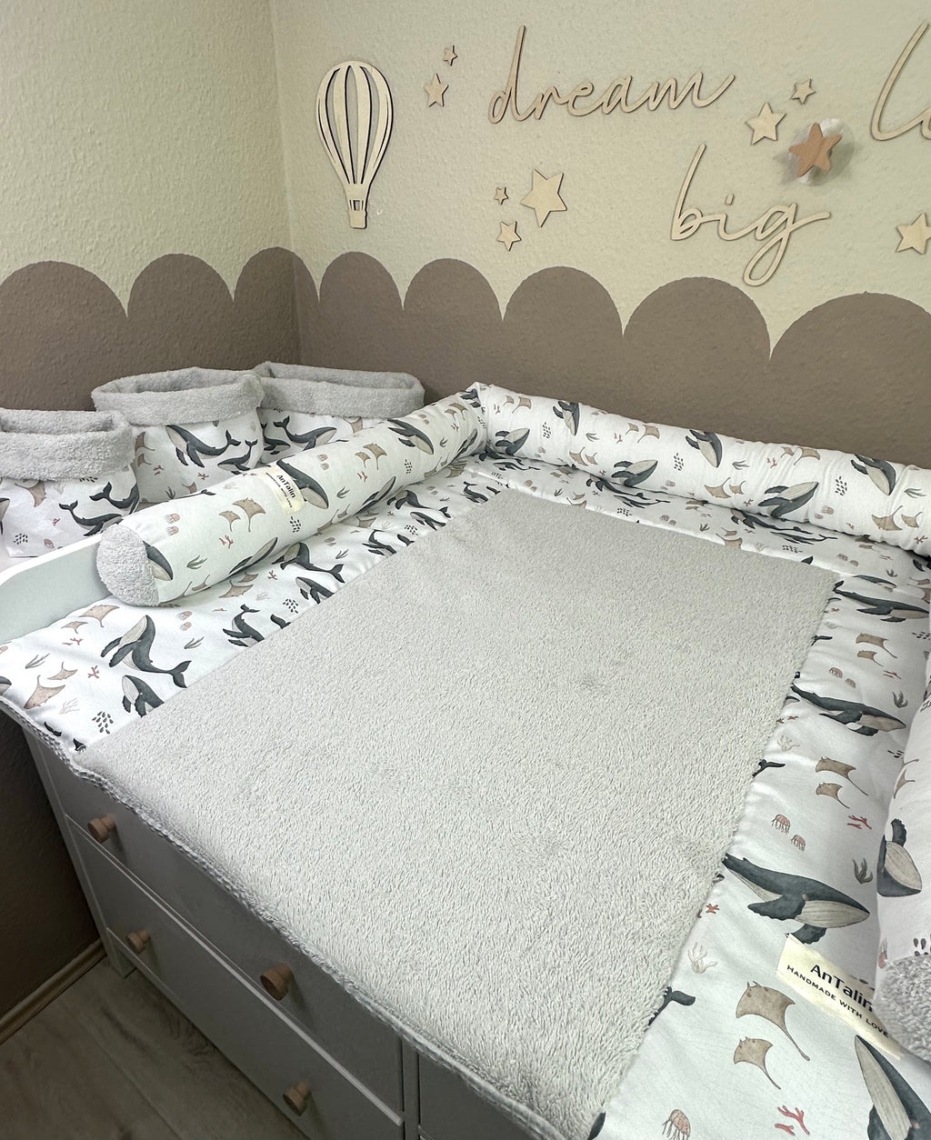 Wickelauflage Under The Sea, Frottee grau - AnTalin