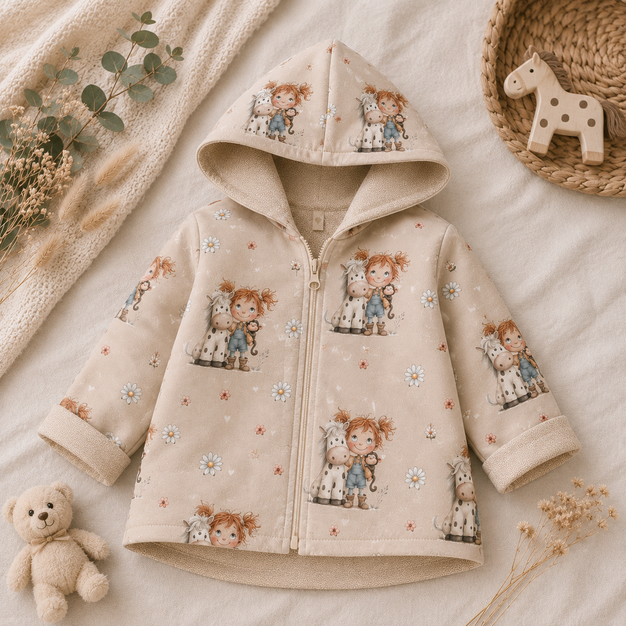 Kinder-Softshelljacke mit Kapuze von AnTalin, Pferdemädchen-Design, wasserabweisend und bequem für Kinder.