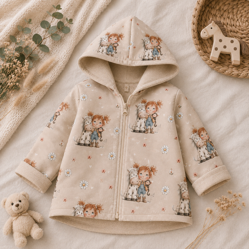 Kinder-Softshelljacke mit Kapuze von AnTalin, Pferdemädchen-Design, wasserabweisend und bequem für Kinder.