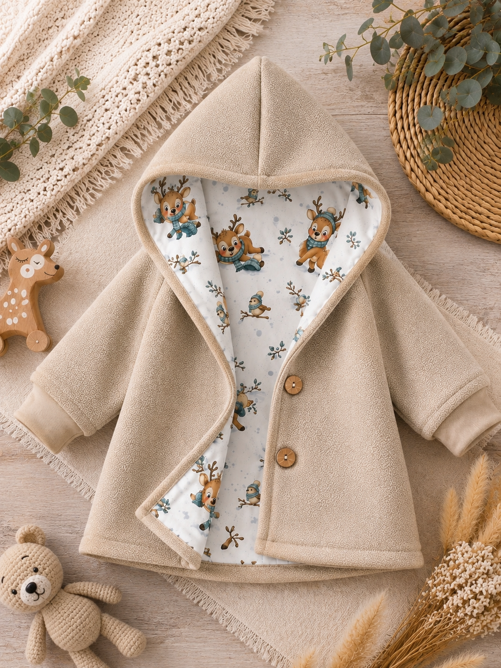Walkjacke  mit Kaputze - gefütterte Walk-Jacke mit Innenfutter Winterzauber