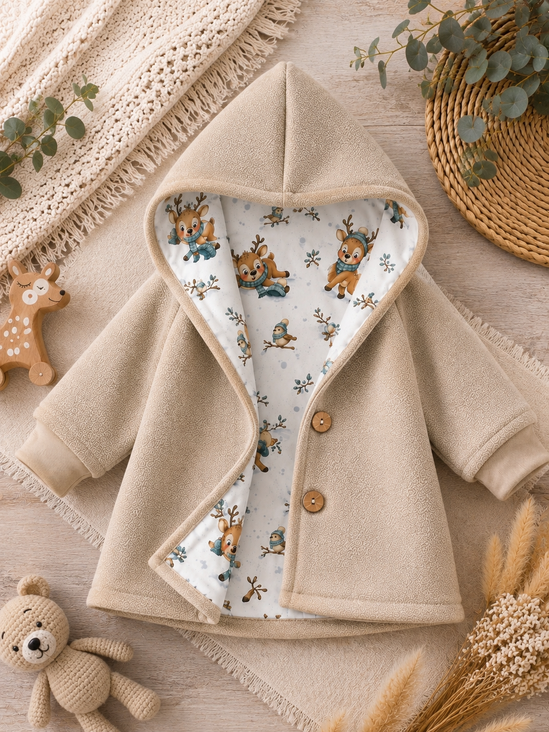 Walkjacke  mit Kaputze - gefütterte Walk-Jacke mit Innenfutter Winterzauber