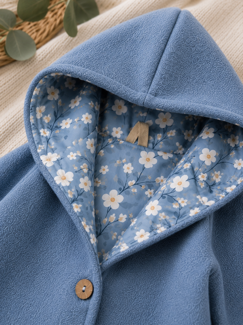 Walkjacke  mit Kaputze - gefütterte Walk-Jacke mit floralem Innenfutter Eisblüte