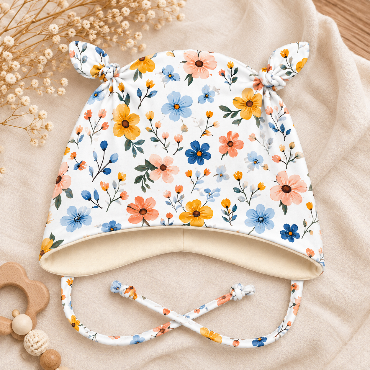 Ohrenmütze mit kuscheligem Fleece - handgemacht & gemütlich Wildblumen