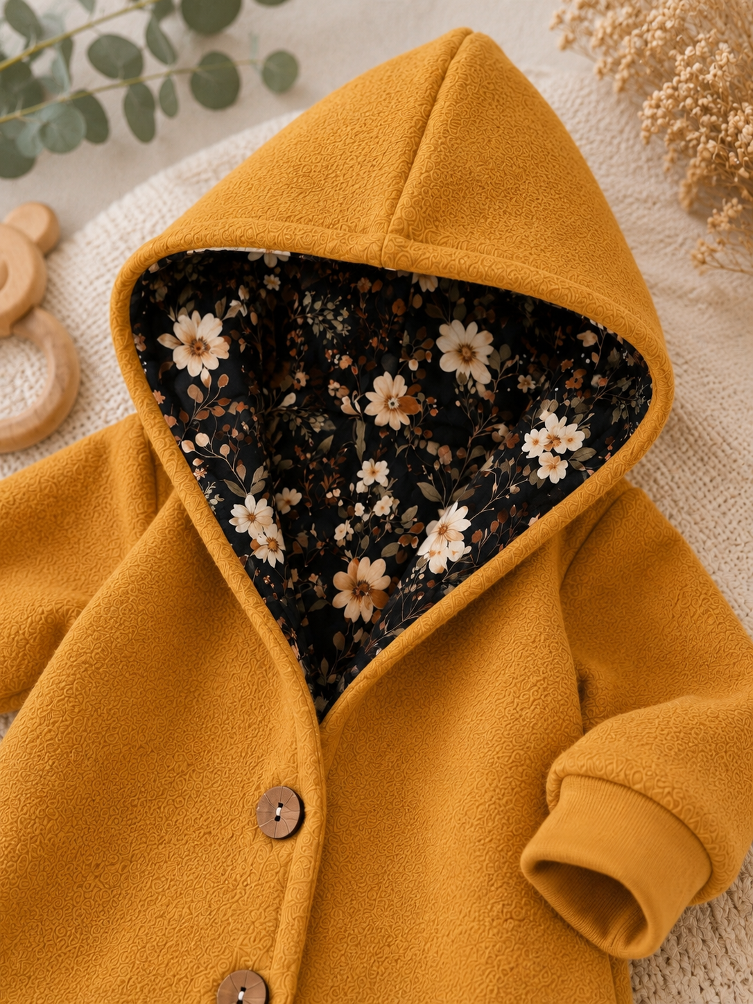 Walk Overall Midnight Meadow mit Kaputze - kuscheliger Einteiler mit floralem Innenfutter