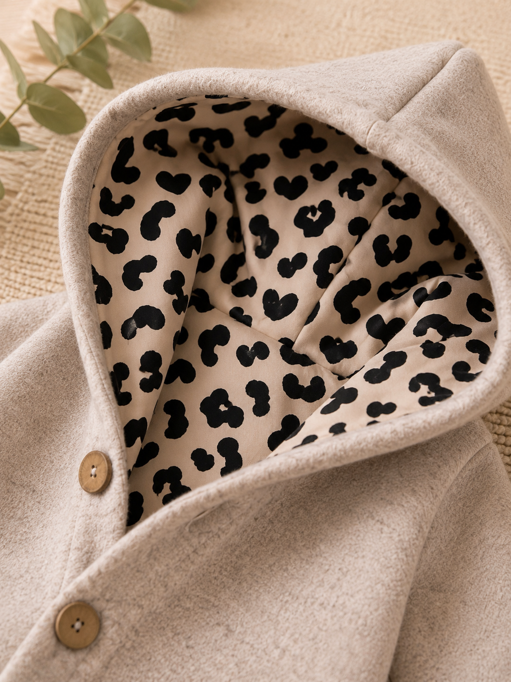 Walk Overall mit Kaputze - kuscheliger Einteiler mit Leo-Innenfutter beige