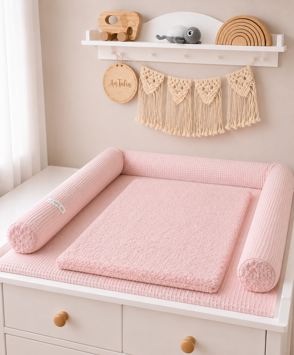 Wickelauflage Waffelpique Frottee Rose‘