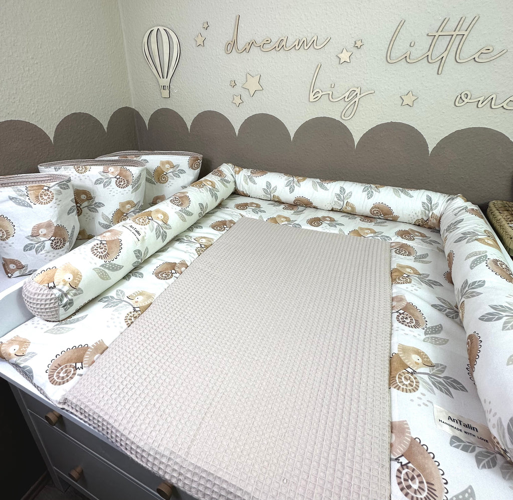 Wickelauflagen Set 5-tlg. Gako, Waffelpique hell beige, weiche und bequeme Wickelunterlagen für Babys, für sicheren Wickelplatz.
