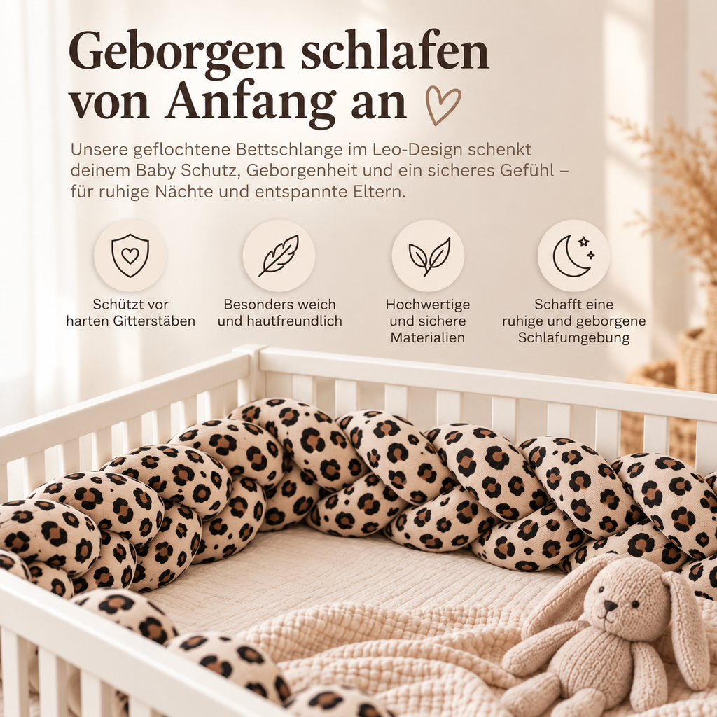 Geflochtene Bettschlange Baby - Kuschelweich & liebevoll gestaltet Leo beige