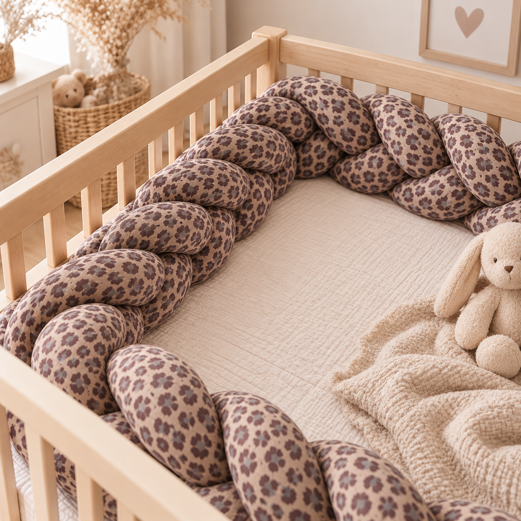 Geflochtene Bettschlange Baby - Kuschelweich & liebevoll gestaltet Leo Taupe
