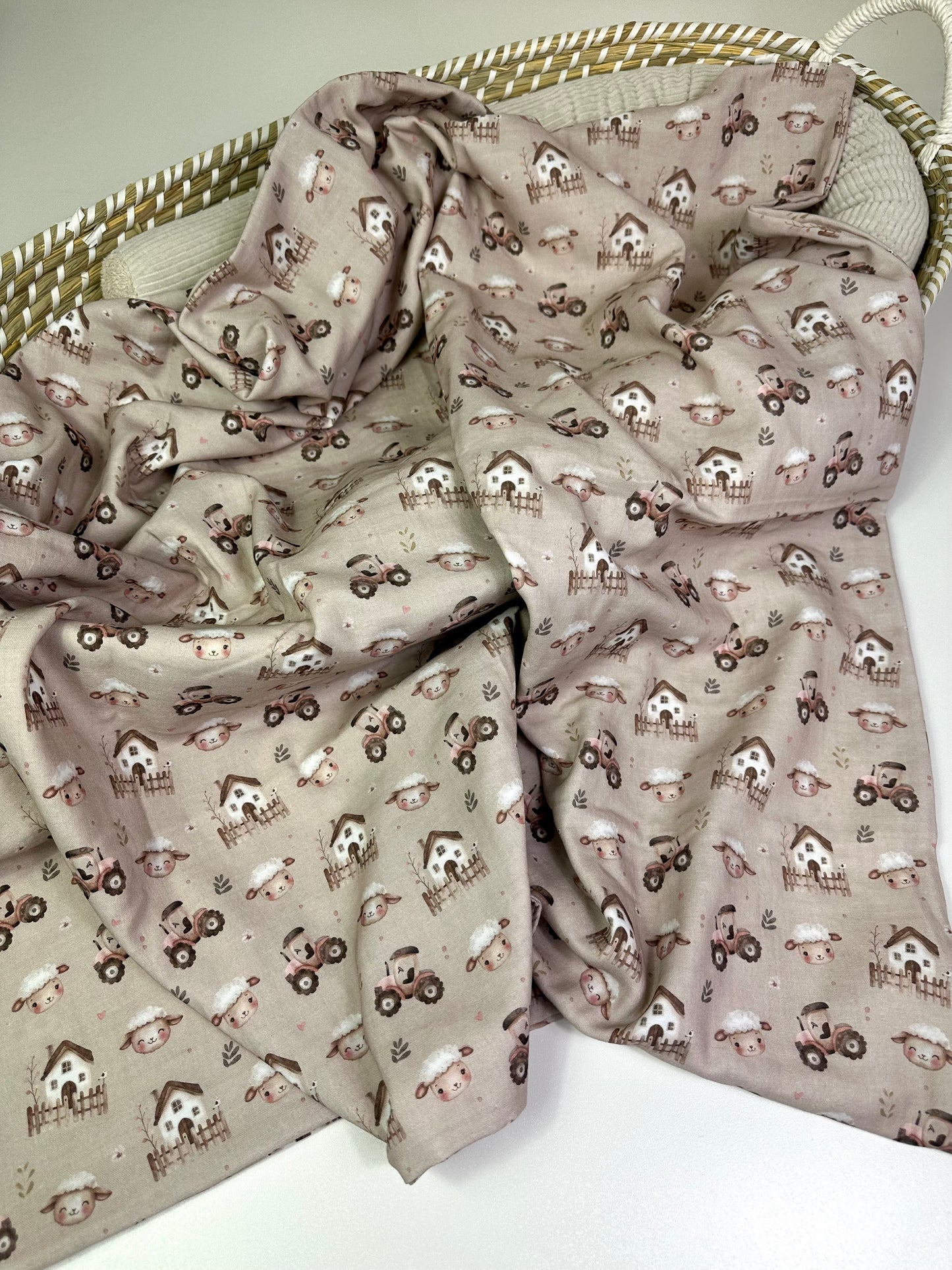 Musselin Decke, Stilltuch Bauernhof beige