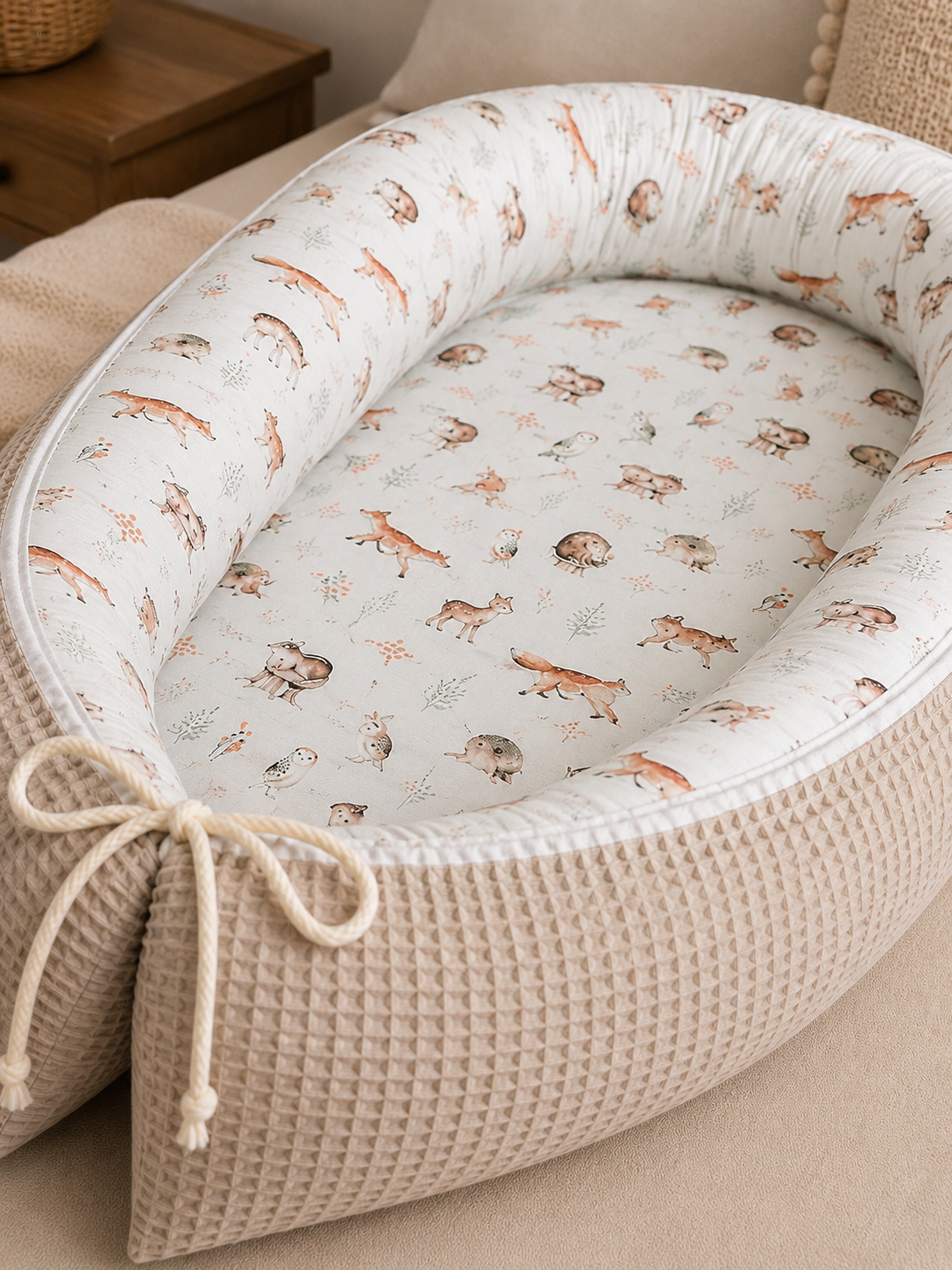 Nestchen Animals von AnTalin, weiches und buntes Nestchen mit Tiermotiven für Babys und Kleinkinder, schützt und sorgt für Komfort