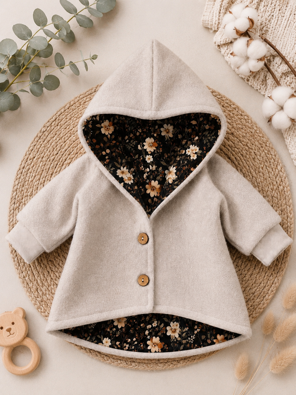 Walkjacke  mit Kaputze - gefütterte Walk-Jacke mit floralem Innenfutter Midnight Measow