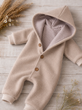 Walk Overall mit Kaputze beige - kuscheliger Einteiler mit gestreiften Innenfutter