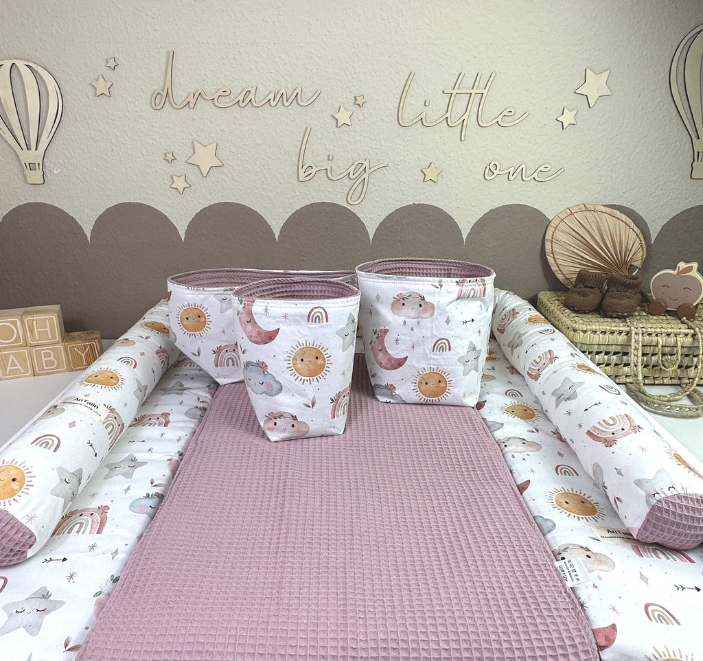 Wickelauflage Boho für Baby Mädchen, Waffelpique in altrosa von AnTalin, mit dekorativem Muster und weicher Textur