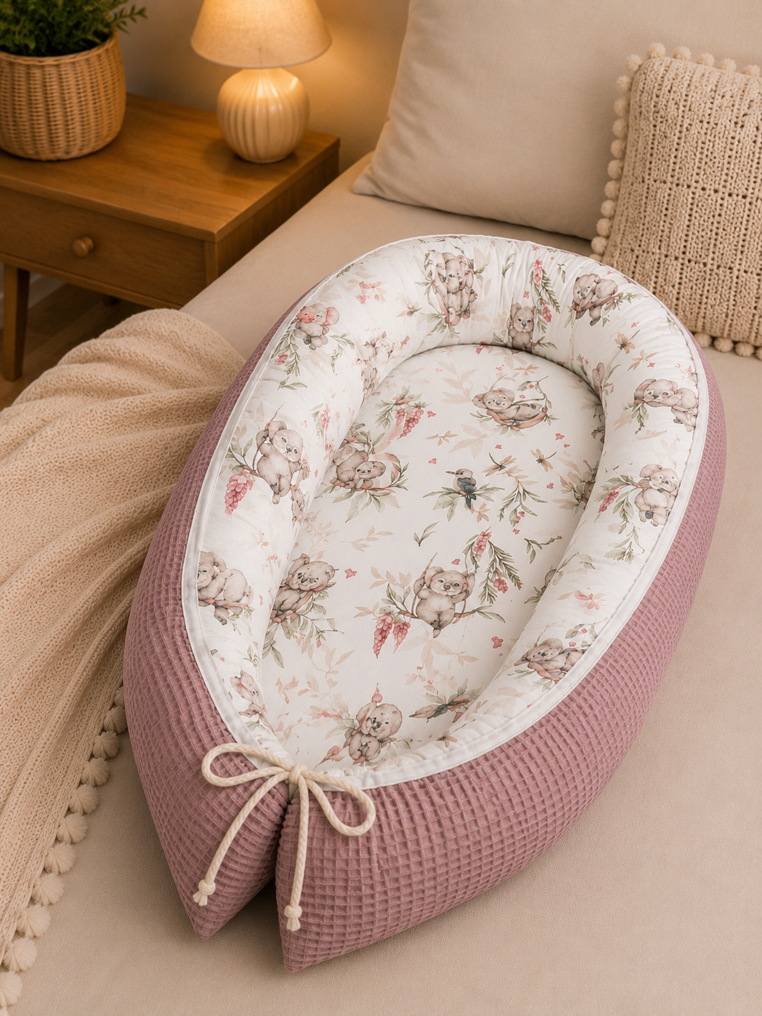 Nestchen Koala von AnTalin, weiches Babynestchen mit Koala-Design, perfekt für sicheren und komfortablen Babyschlaf.