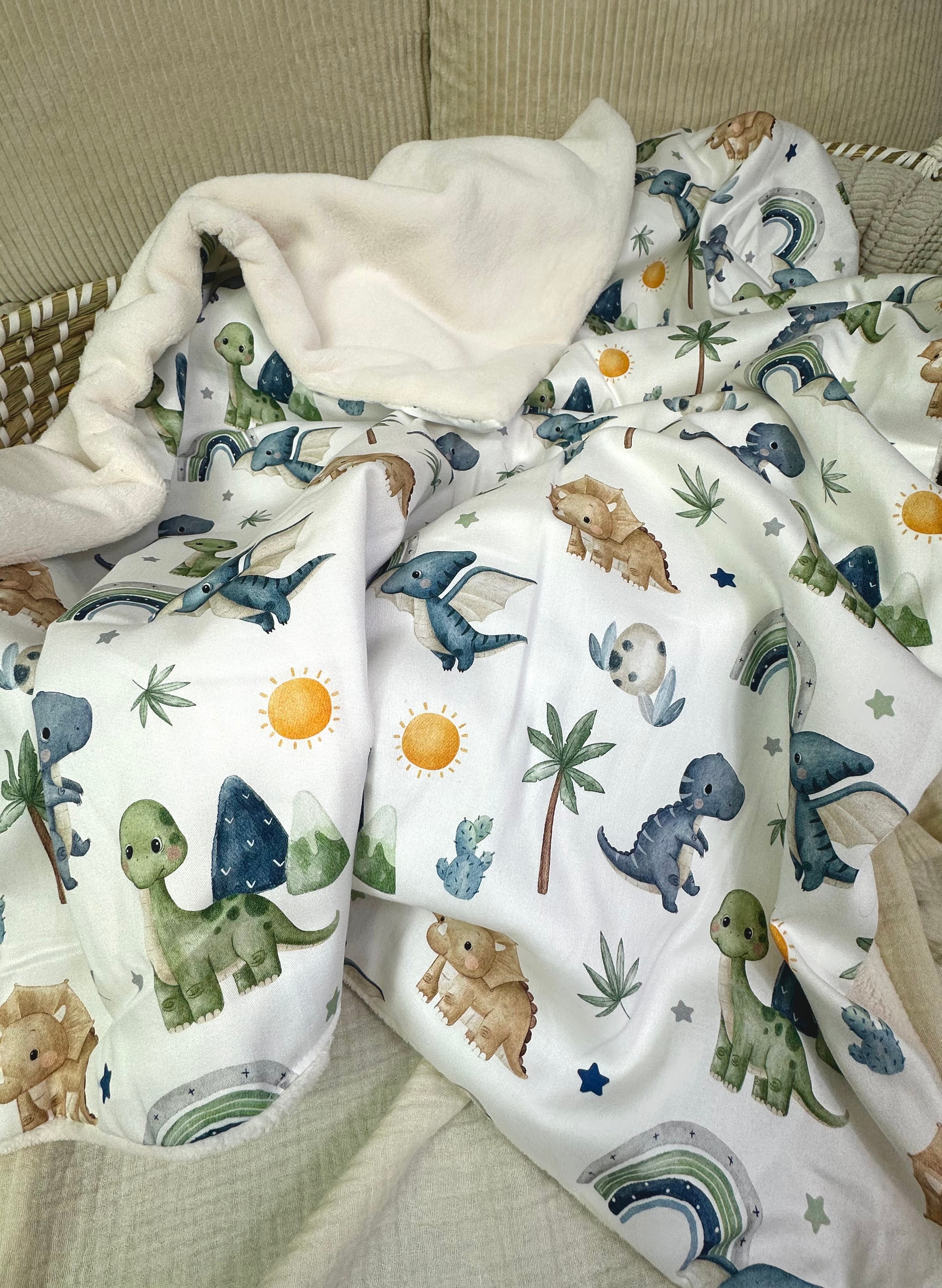 Weiche Babydecke von AnTalin, kleine Dino-Fleece Kuscheldecke für Babys, mit niedlichem Dino-Design, ideal zum Kuscheln und Wärmen