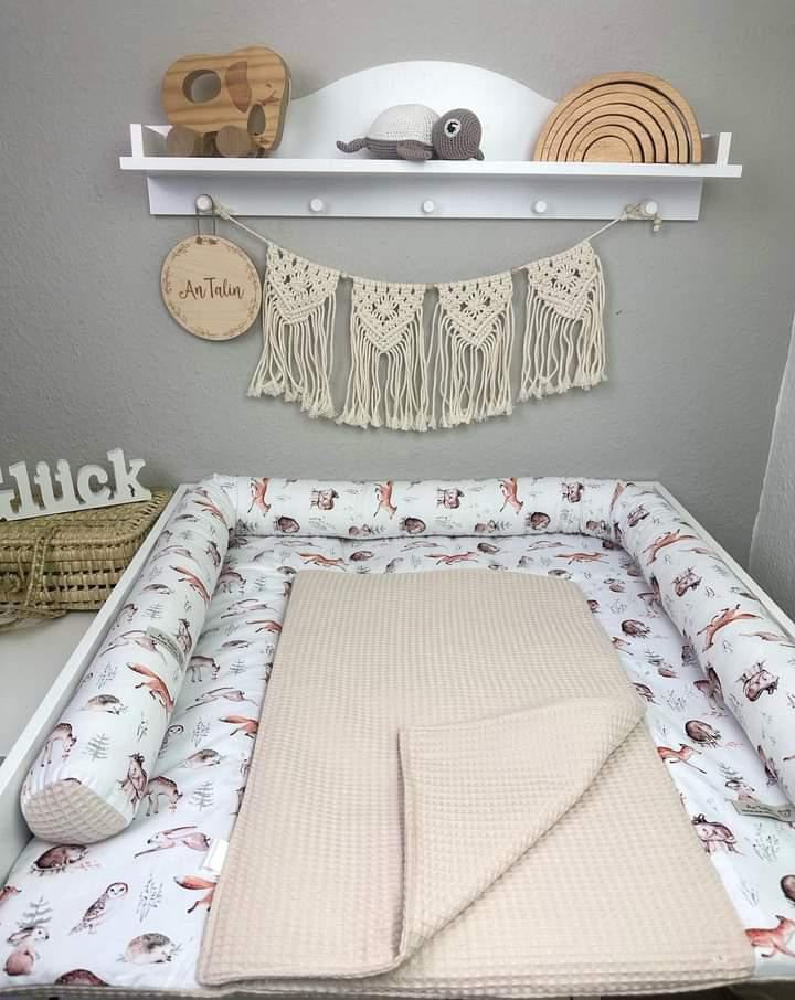 Wickelauflagen Set 5-tlg. Waldbewohner in Waffelpique, helles Beige, weiche und saugfähige Babyauflagen von AnTalin
