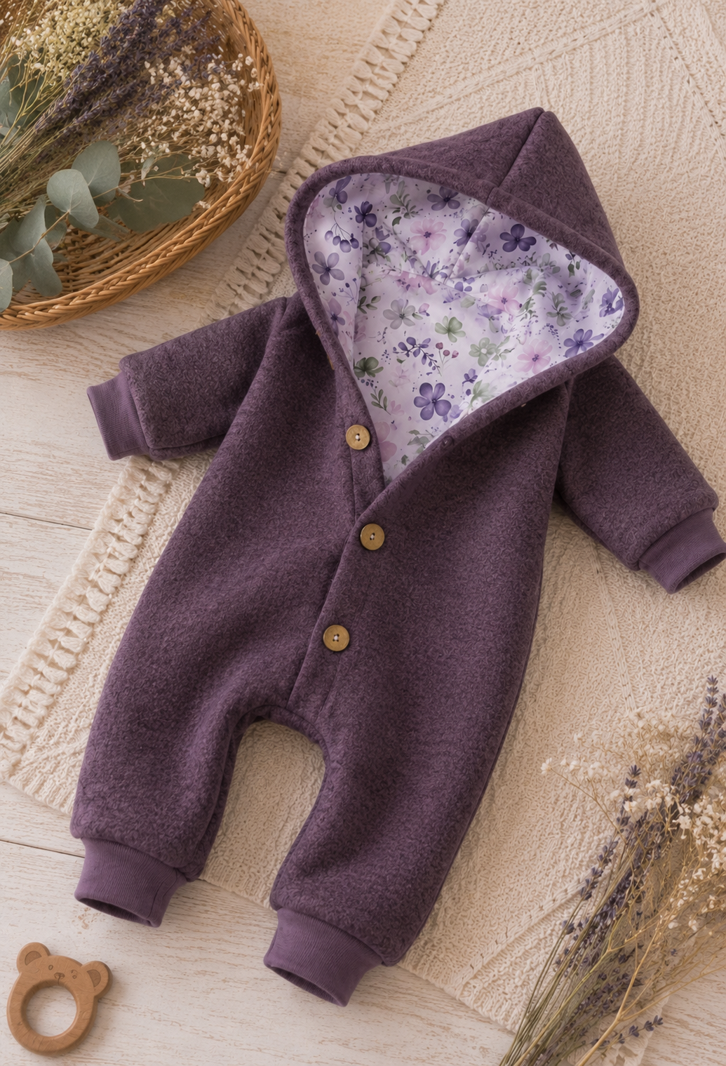 Walk Overall mit Kaputze - kuscheliger Einteiler mit floralem Innenfutter