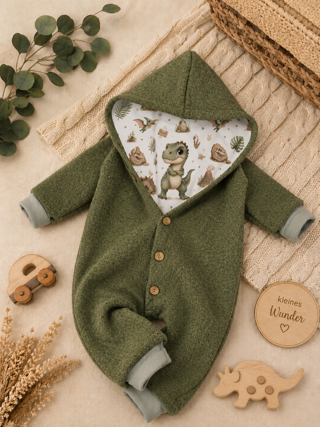 Walk Overall mit Kaputze - kuscheliger Einteiler mit Dino-Design