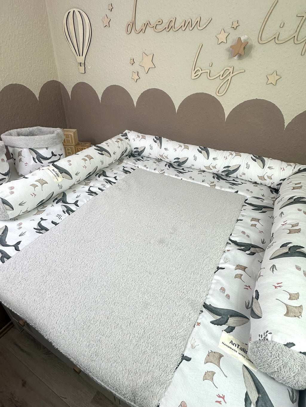 Wickelauflage Under The Sea, Frottee grau - AnTalin