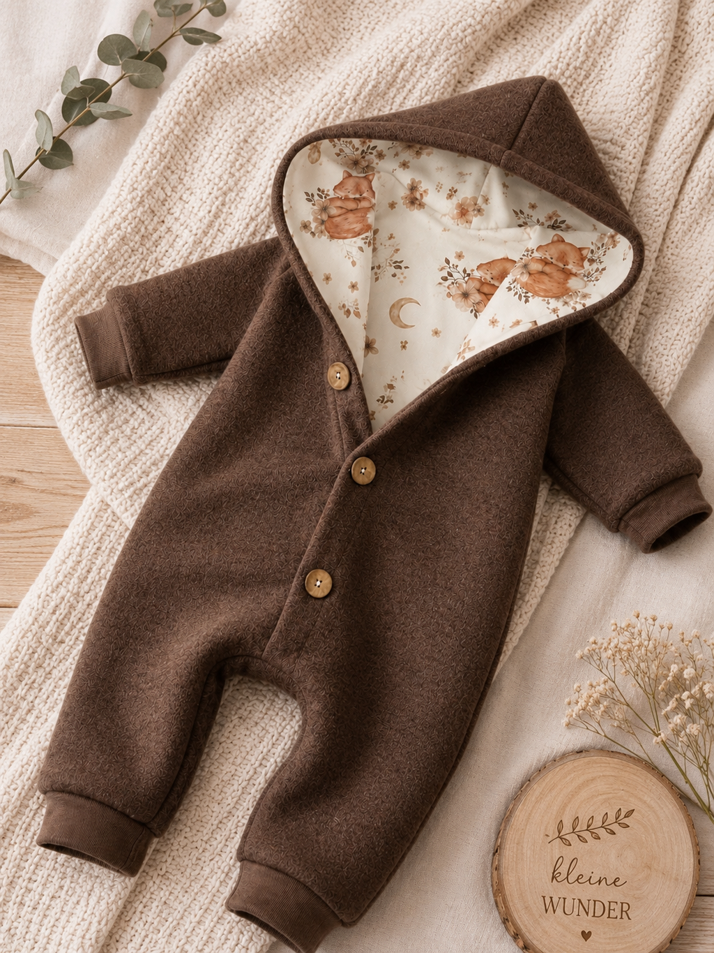 Walk Overall Boho Fox mit Kaputze - kuscheliger Einteiler mit Fuchs-Motiv