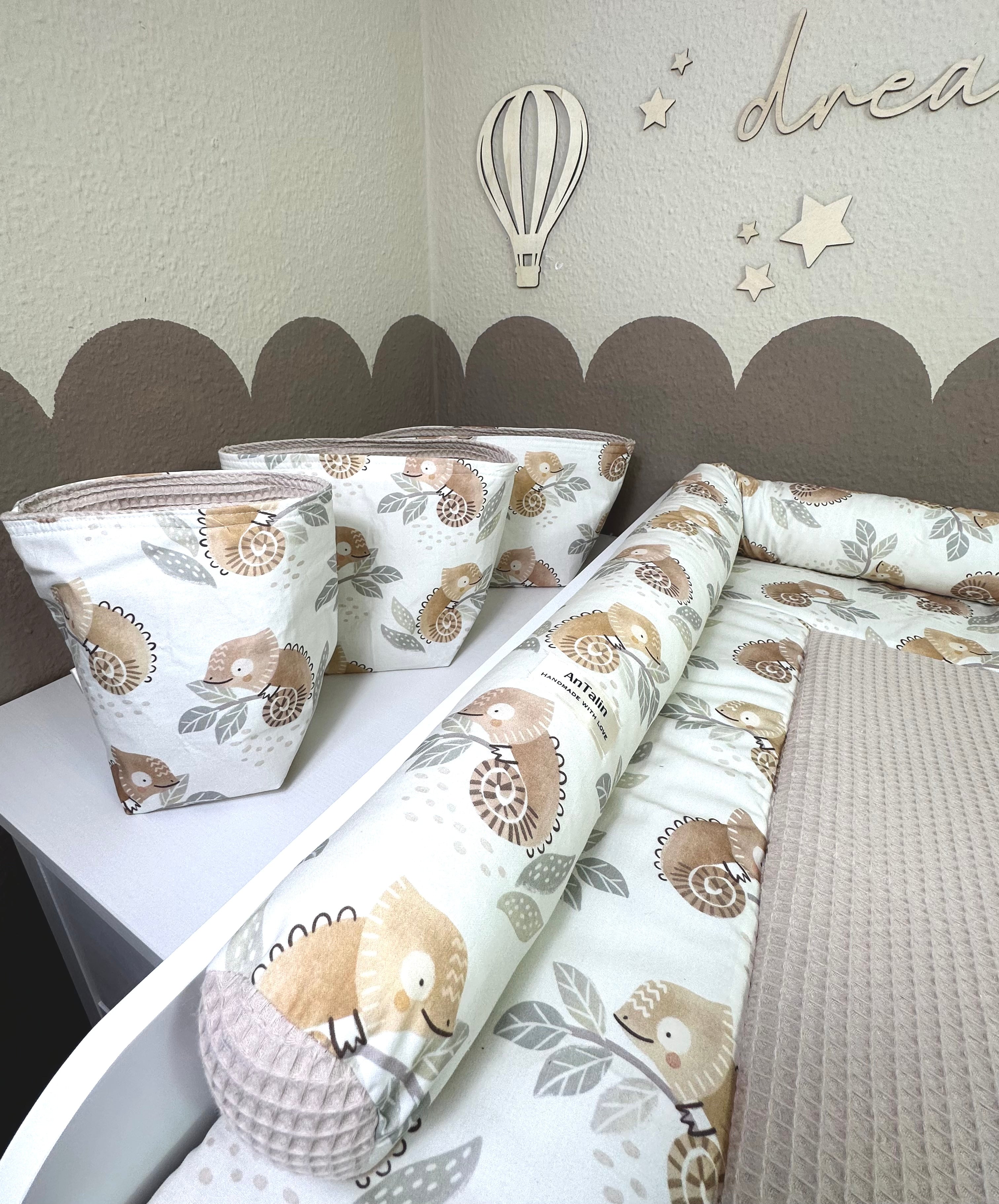 Wickelauflagen Set 5-teilig, Gako Waffelpique hell beige, weiche Wickelunterlagen für Babys, von AnTalin