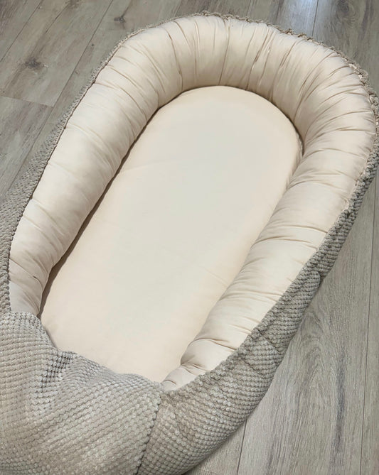 Nestchen Velvet Baumwollstoff beige mit Kordelabdeckung