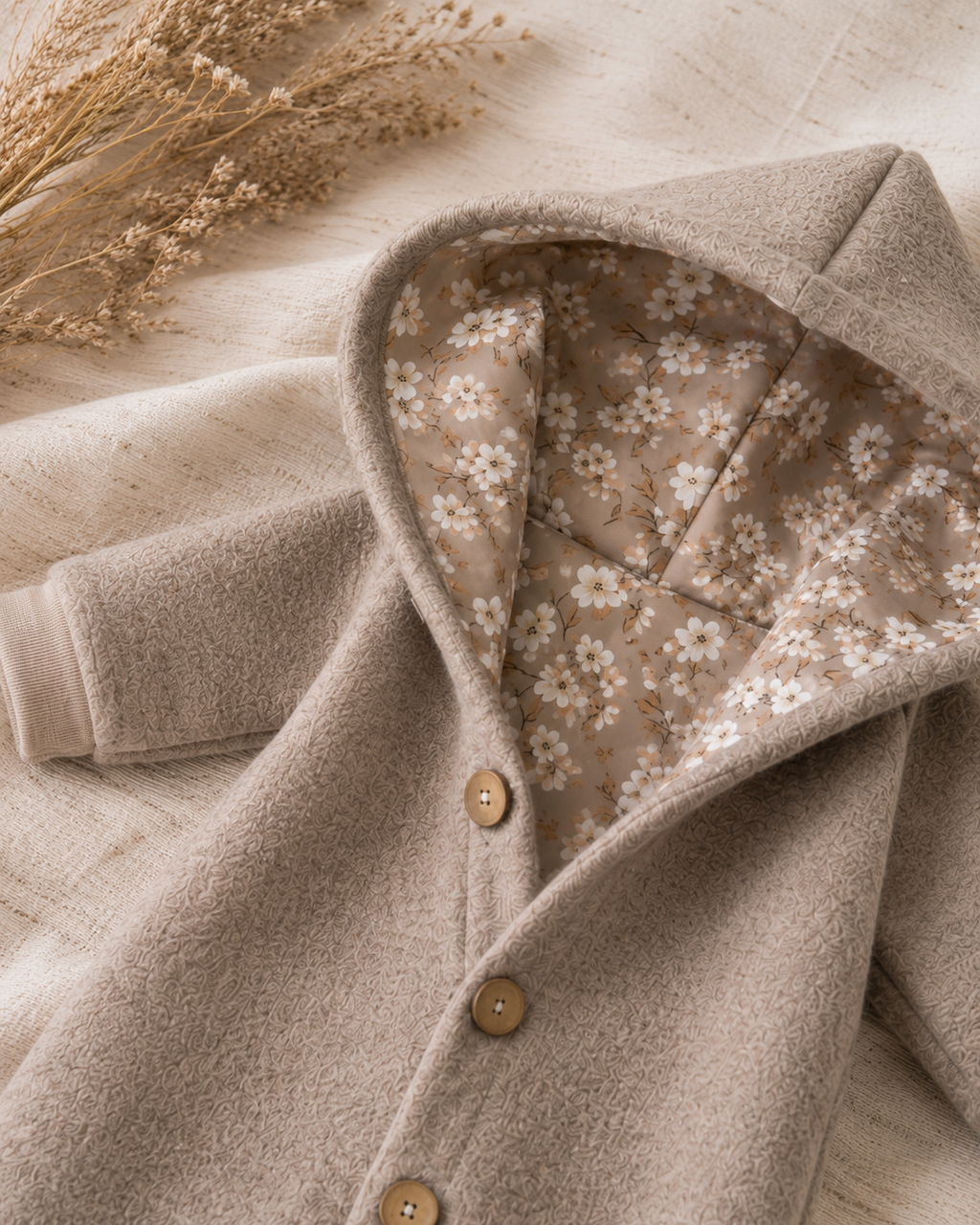 Walk Overall mit Kaputze - kuscheliger Einteiler mit floralem Innenfutter Vintage Blossom