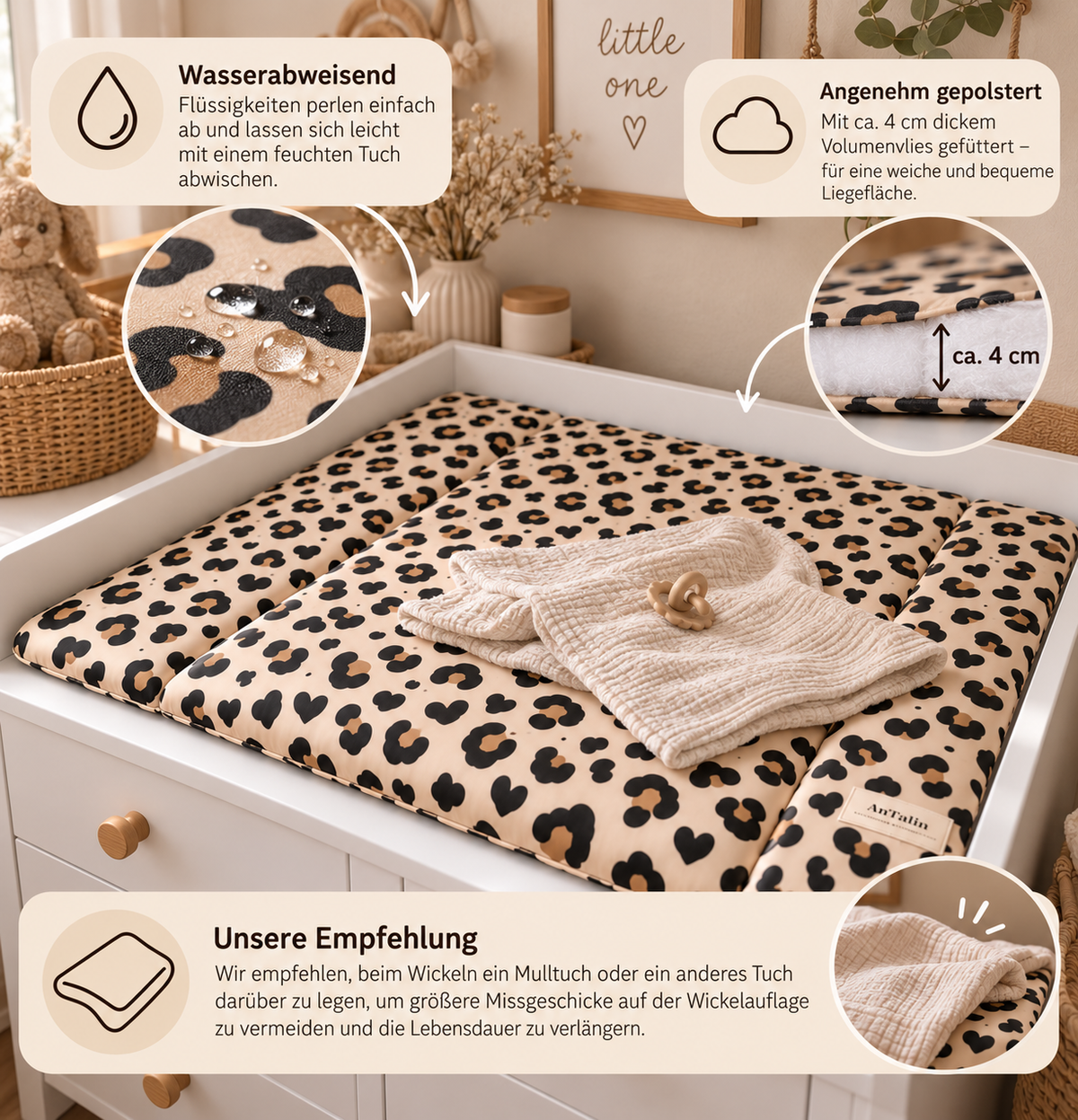 Wickelauflage wasserabweisend Leo beige